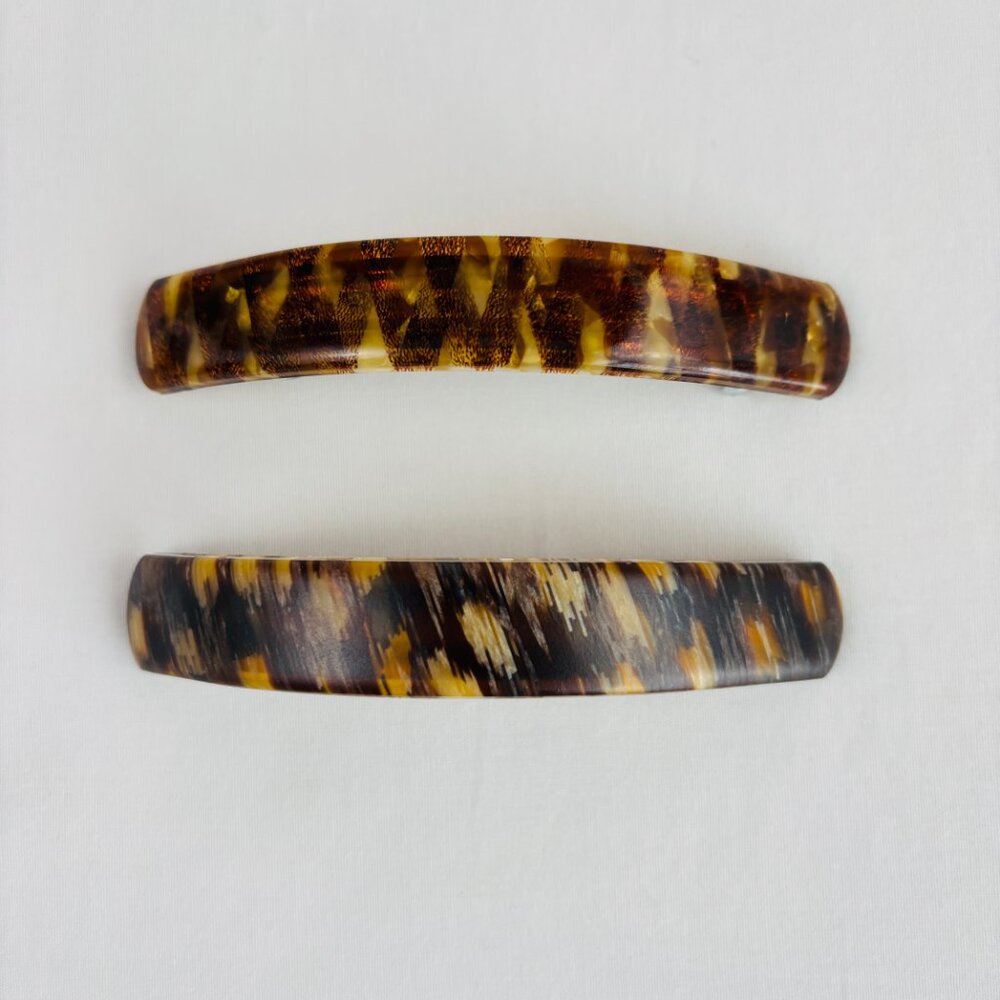Barrettes Made in France Tortoise Shell Brown Hair Clasp Lot of 2
